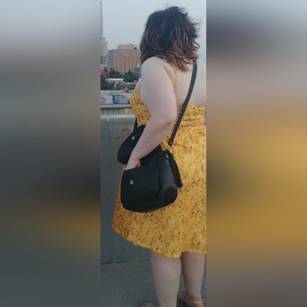 Yellow Floral Button-Front Ruched Sundress, Size XL - Picture 6 of 6